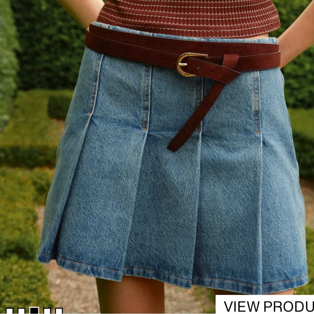 Pleated Denim Skirt